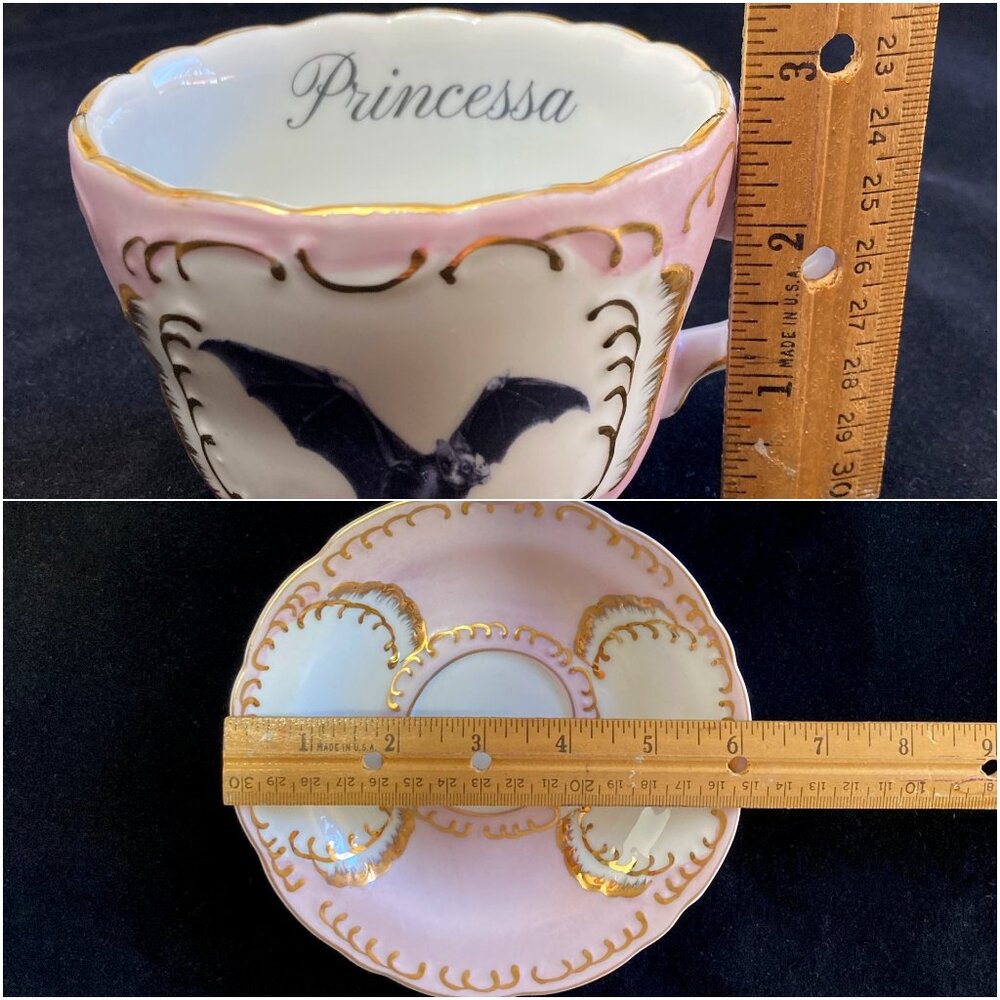 Goth Princess Teacup & Saucer with Hand painted Gold Details & Bat Decoration 🦇 - Picture 7 of 7